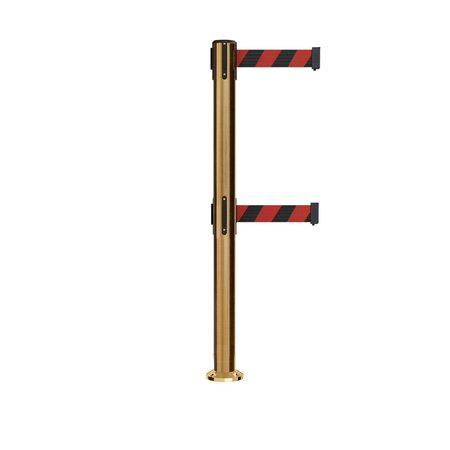 MONTOUR LINE Stanchion Dual Belt Barrier Fixed Base Sat.Brass Post 11ft.Blk/Rd Belt MX630DF-SB-BRD-110